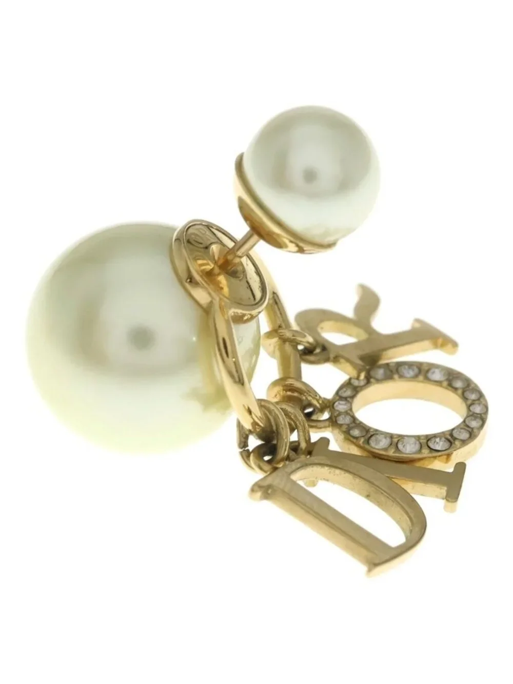 Dior Tribales Tribal Earrings Logo Pearl Rhinestone White Gold